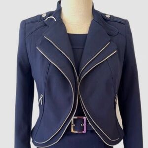 White House Black Market Navy Blazer with Silver Zippers